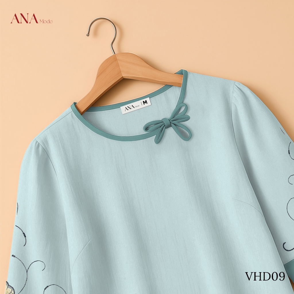 Áo Kiểu Thêu Hoa Trung Niên ANA Mode Chất Liệu Linen Thun Thanh Lịch Đi Chơi Quà Tặng Mẹ AK25VHD09