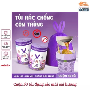 Cuộn 50 túi đựng rác có dây rút hương Lavender, tác dụng xua đuổi côn trùng - tiện dụng, hiệu quả