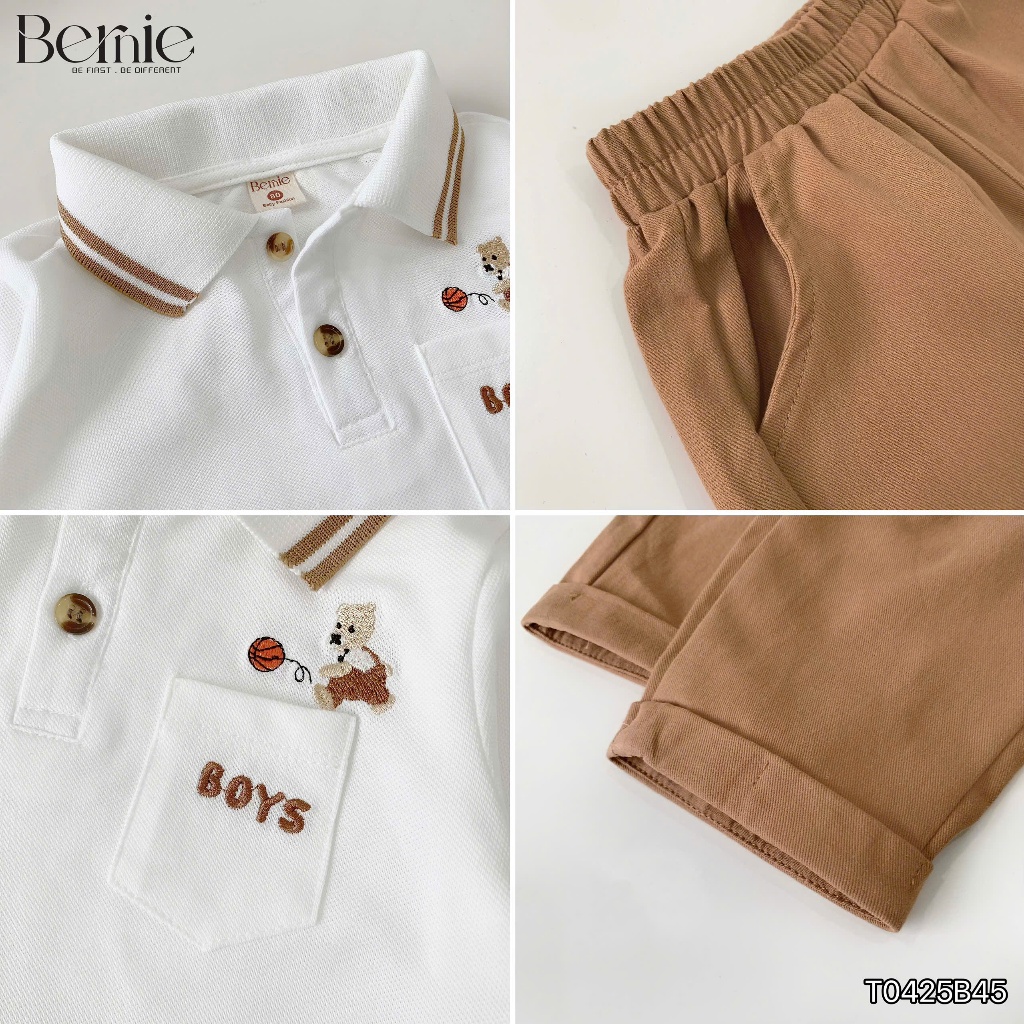 Bộ polo dài tay túi ngực phối quần kaki, set thu đông cổ đức thêu túi