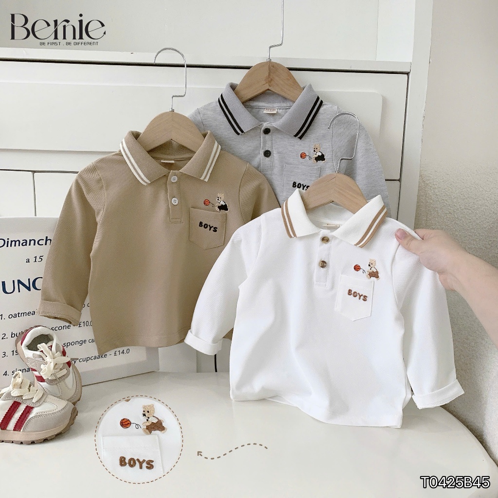 Bộ polo dài tay túi ngực phối quần kaki, set thu đông cổ đức thêu túi