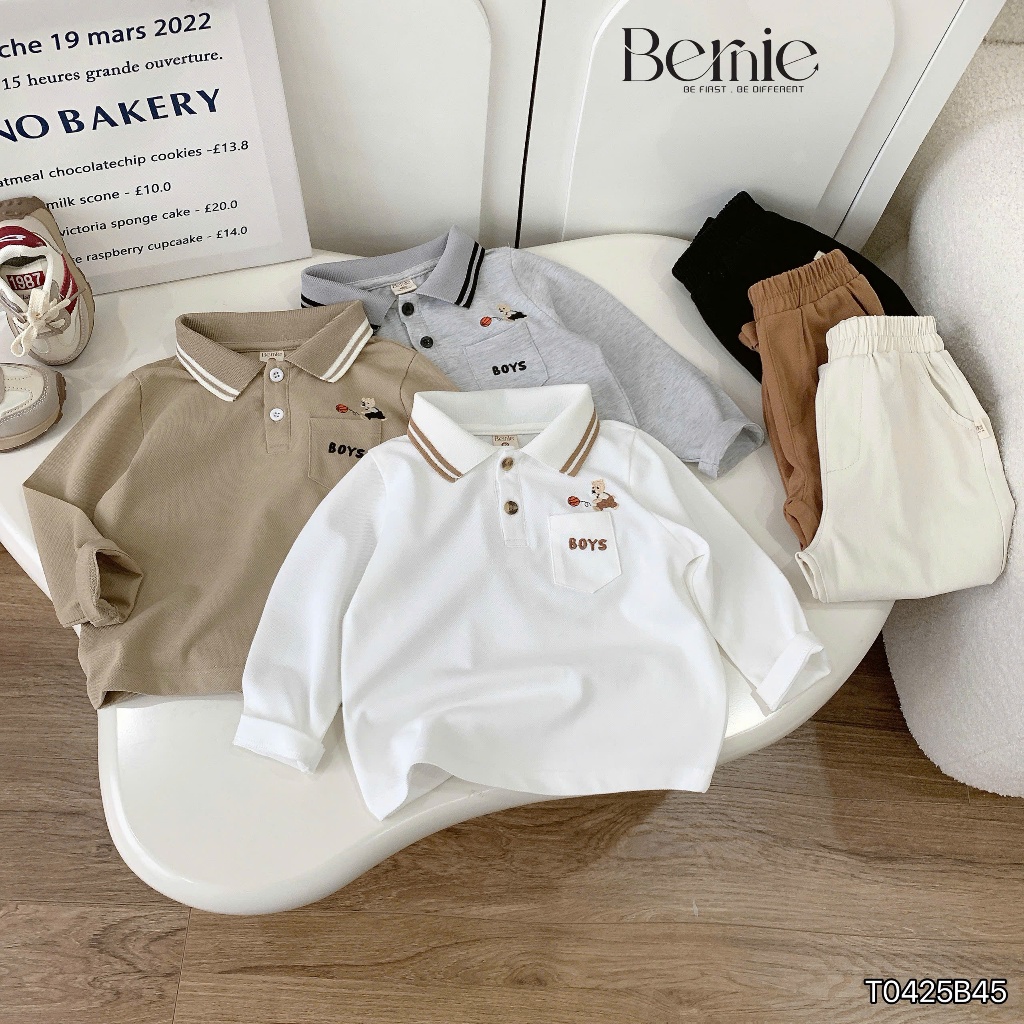 Bộ polo dài tay túi ngực phối quần kaki, set thu đông cổ đức thêu túi