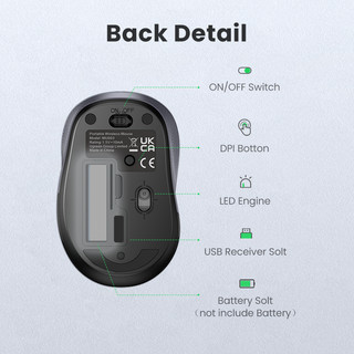 Ugreen Chuột không dây  Silent 2.4G, độ phân giải 2400dpi, thiết kế công thái học dành cho máy tính và văn phòng