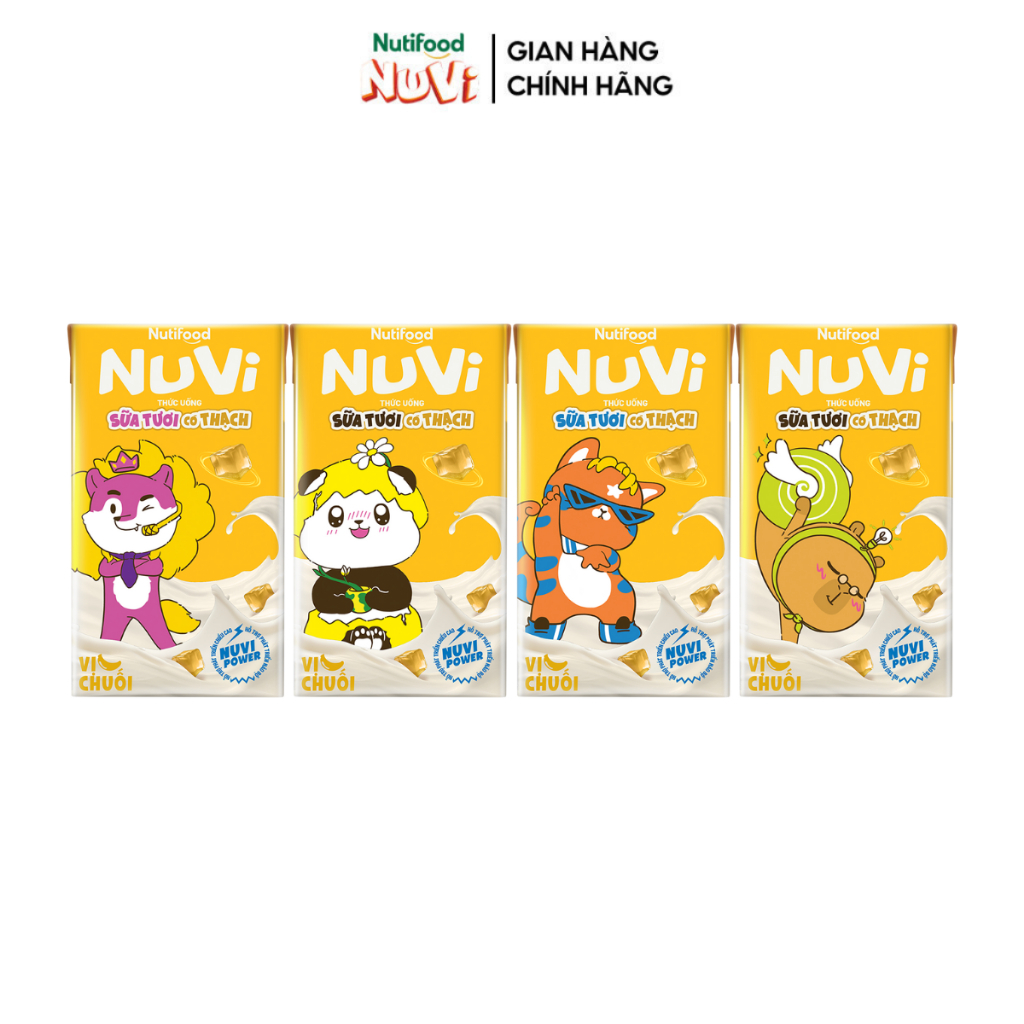 Thùng 48 Hộp NuVi Thức Uống Sữa Tươi Tiệt Trùng Vị Chuối Có Thạch 100 ml