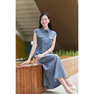 Áo Sơ Mi Nữ Cổ Đức Vai Chờm Phối Chân Váy Dài Dáng A Cạp Chun LAMER L61H25H084 L62R25Q016