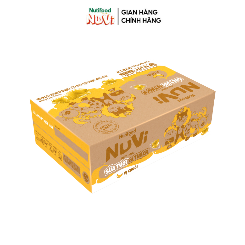 Thùng 48 Hộp NuVi Thức Uống Sữa Tươi Tiệt Trùng Vị Chuối Có Thạch 170ml