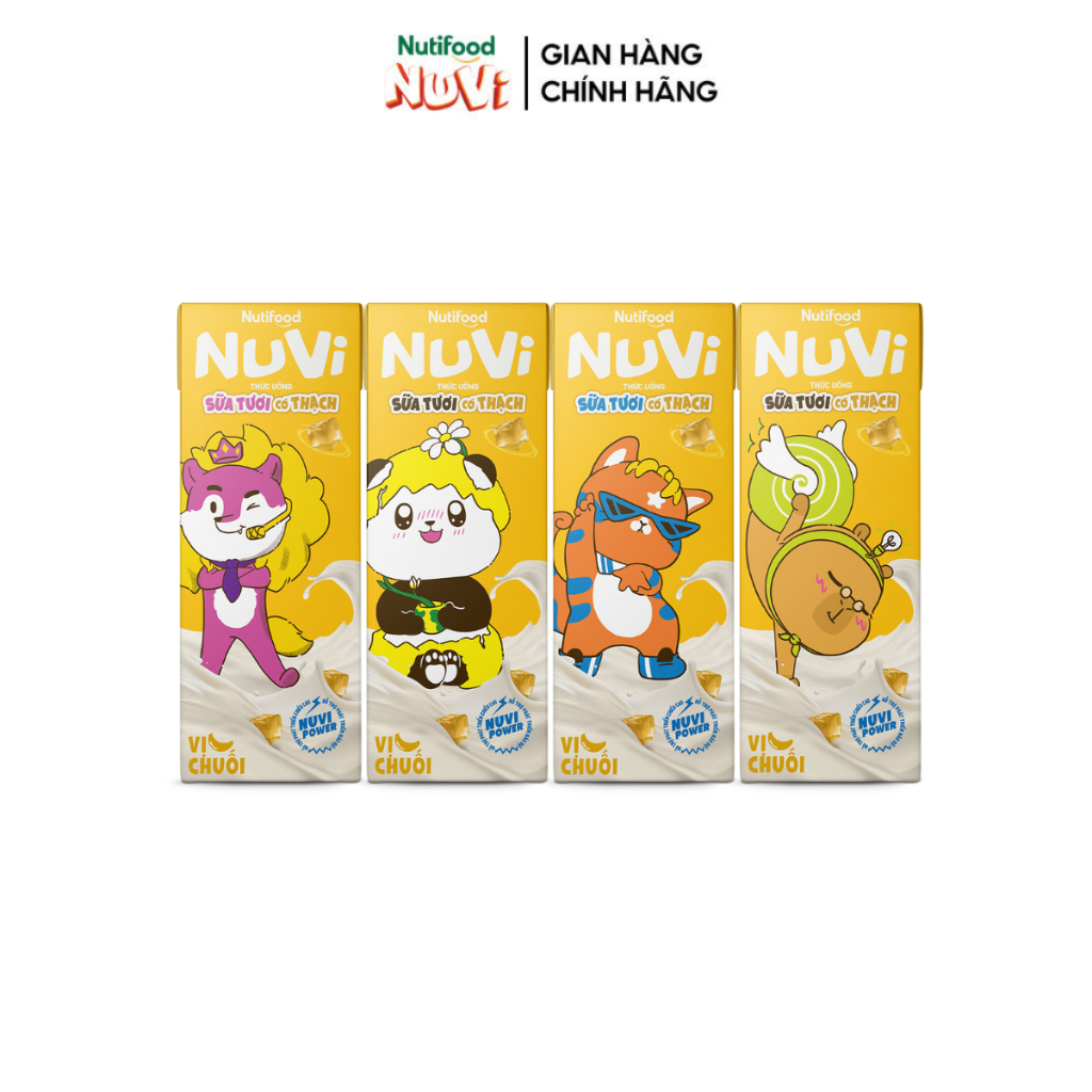 Thùng 48 Hộp NuVi Thức Uống Sữa Tươi Tiệt Trùng Vị Chuối Có Thạch 170ml