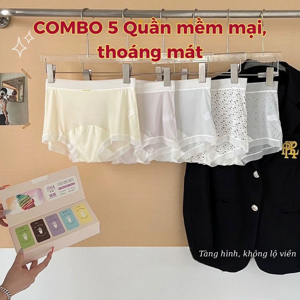 [HỘP QUÀ] - 5 Quần lót su lạnh mỏng nhẹ cạp cao tôn dáng đáy lót rộng thoái mái không cộm LANIXA
