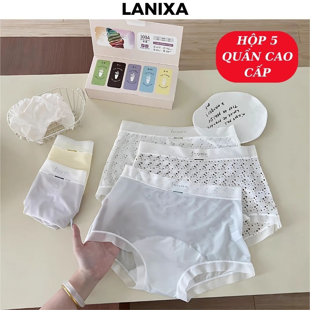 [HỘP QUÀ] - 5 Quần lót su lạnh mỏng nhẹ cạp cao tôn dáng đáy lót rộng thoái mái không cộm LANIXA