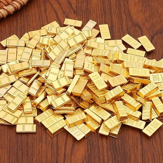 50-100 Thỏi Vàng Chữ Nhật Mini (1.4cm) Và Hũ Đựng Vàng Bằng Kim Loại Dùng Trang Trí , Decor