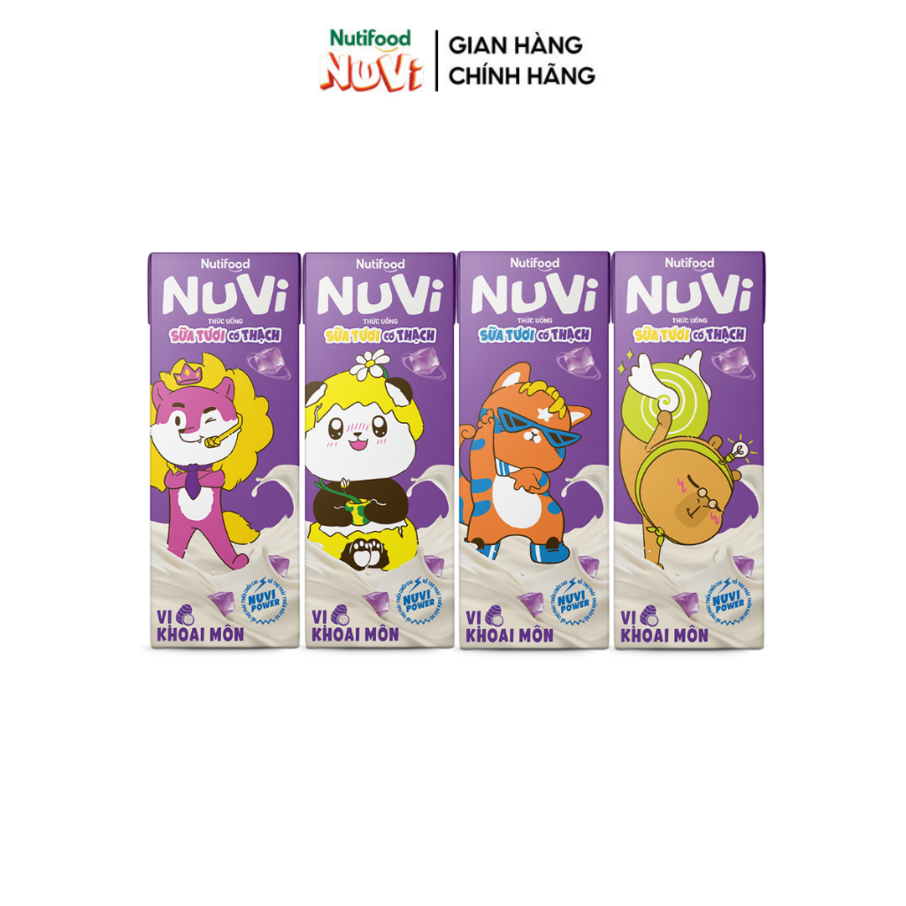 Thùng 48 Hộp NuVi Thức Uống Sữa Tươi Tiệt Trùng Vị Khoai Môn Có Thạch 170ml