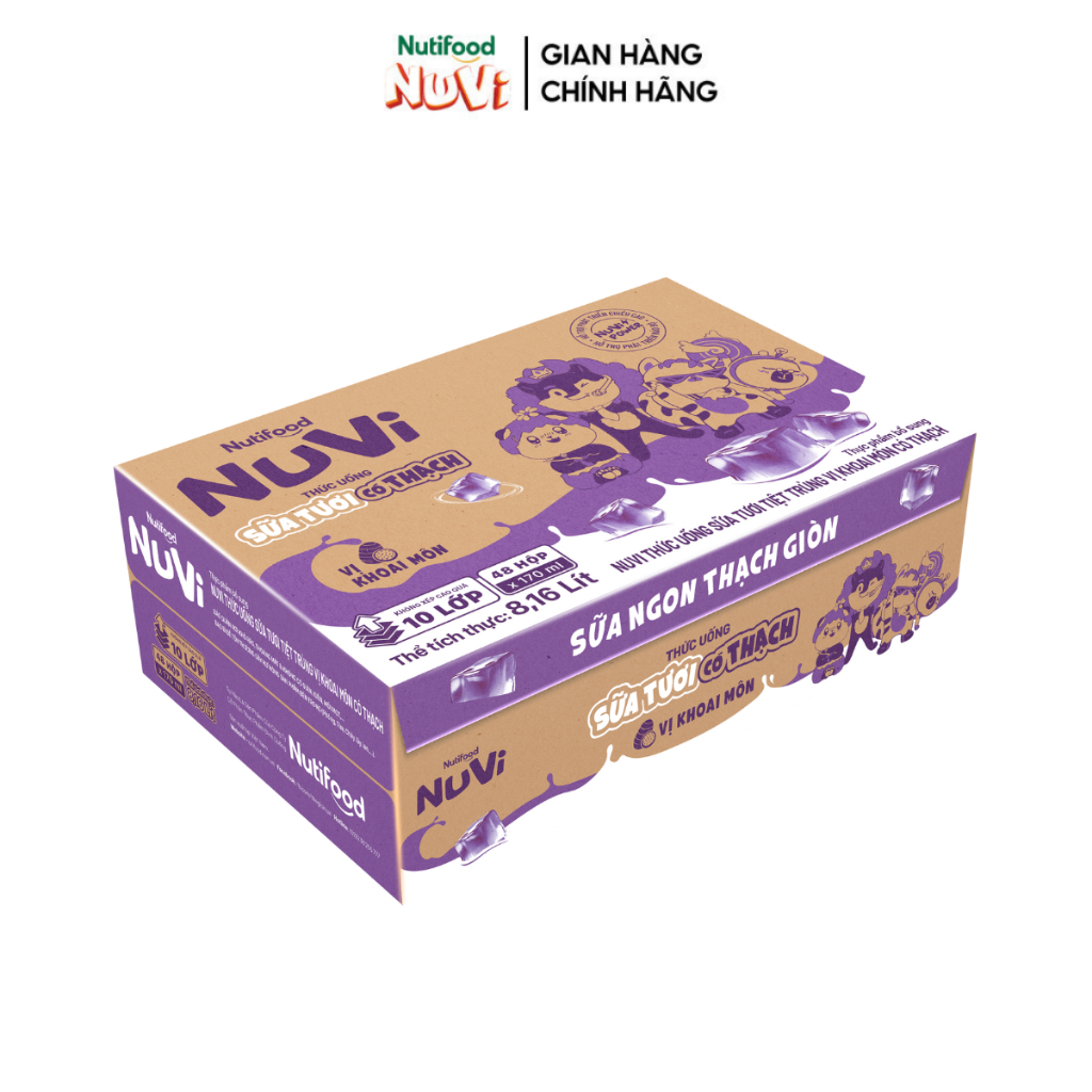 Thùng 48 Hộp NuVi Thức Uống Sữa Tươi Tiệt Trùng Vị Khoai Môn Có Thạch 170ml