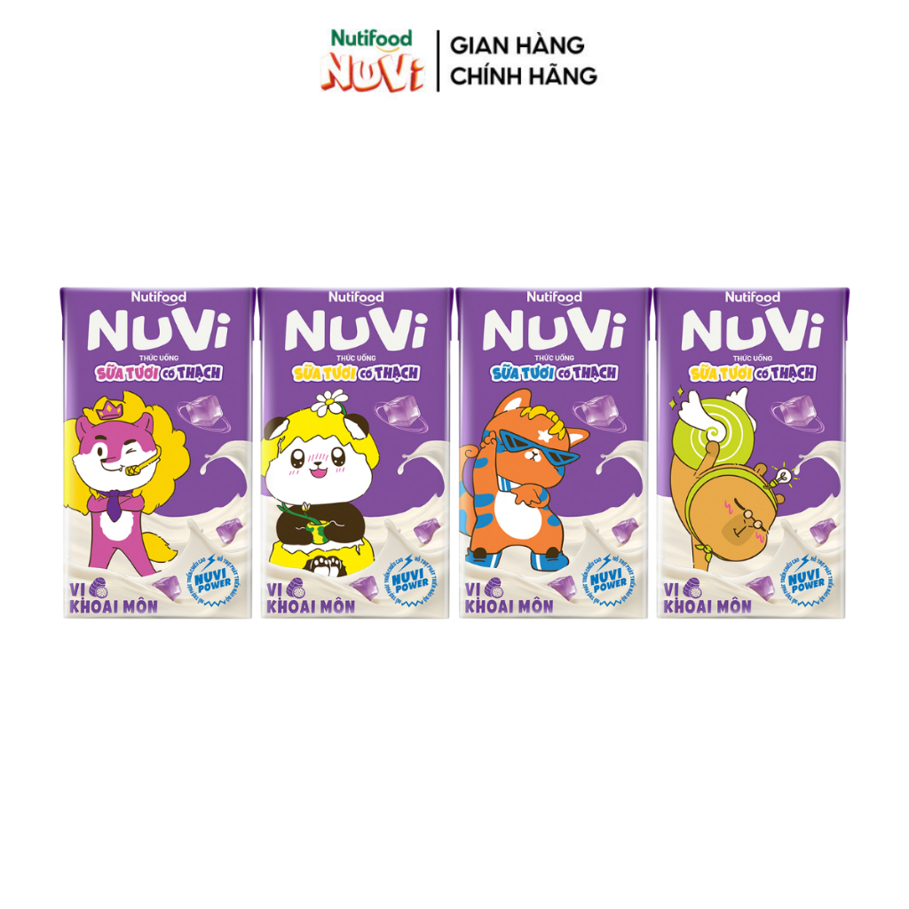 Thùng 48 Hộp NuVi Thức Uống Sữa Tươi Tiệt Trùng Vị Khoai Môn Có Thạch 100 ml