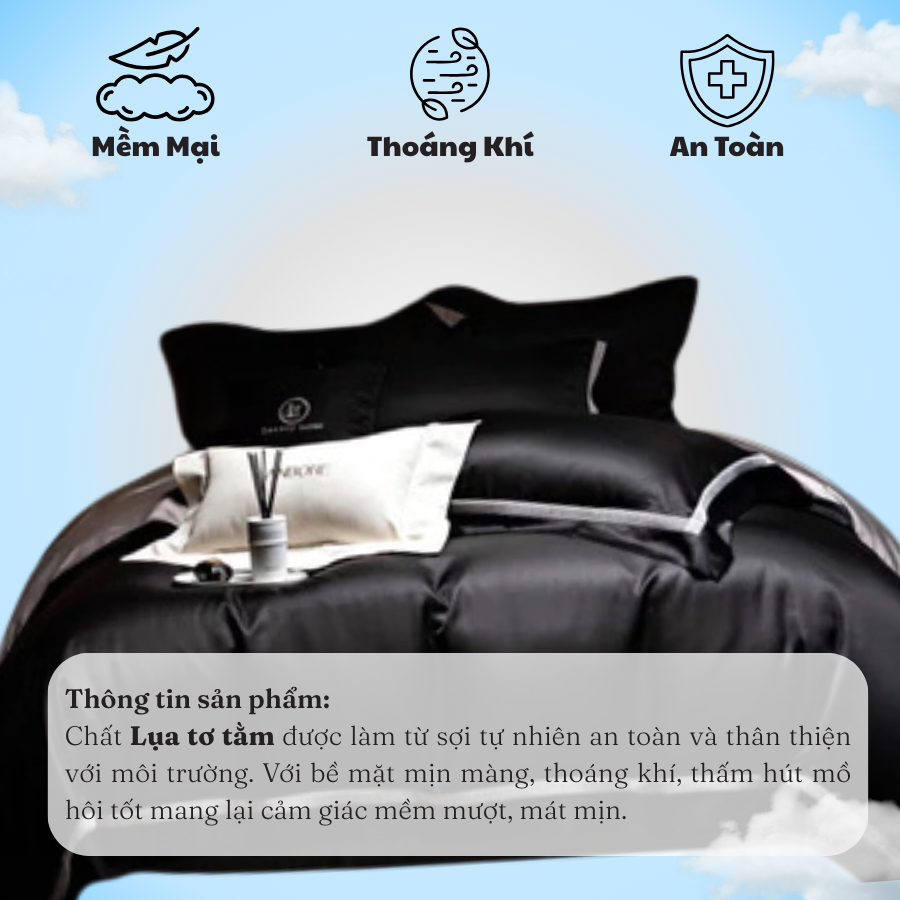 (L4768)Bộ Chăn Ga Gối Lụa Tơ Tằm Cao Cấp Mềm Mại Sang Trọng Đẳng Cấp - MemMinbedding Luxury