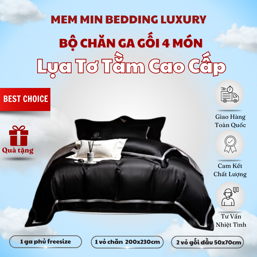 (L4768)Bộ Chăn Ga Gối Lụa Tơ Tằm Cao Cấp Mềm Mại Sang Trọng Đẳng Cấp - MemMinbedding Luxury