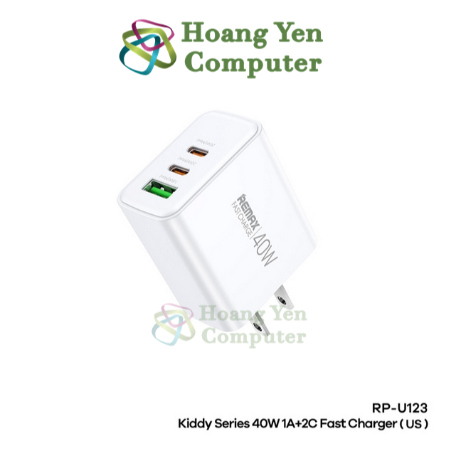 Cốc Sạc Nhanh Remax RP-U123 40W 3 Cổng (1 USB + 2 Type-C)  – BH 12 Tháng  – Hoàng Yến Computer