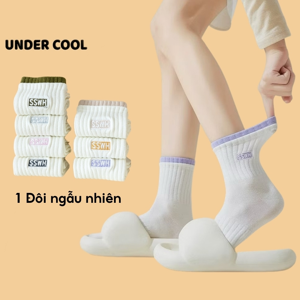 Tất Vớ cho Nữ Cotton Cao Cổ UNDERCOOL Phối Viền Màu Họa Tiết In Chữ TC66