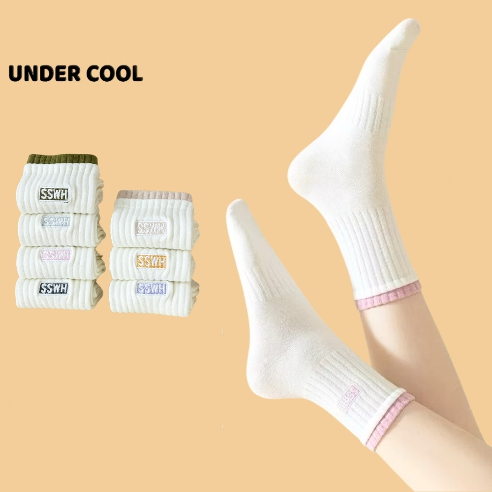 Tất Vớ cho Nữ Cotton Cao Cổ UNDERCOOL Phối Viền Màu Họa Tiết In Chữ TC66