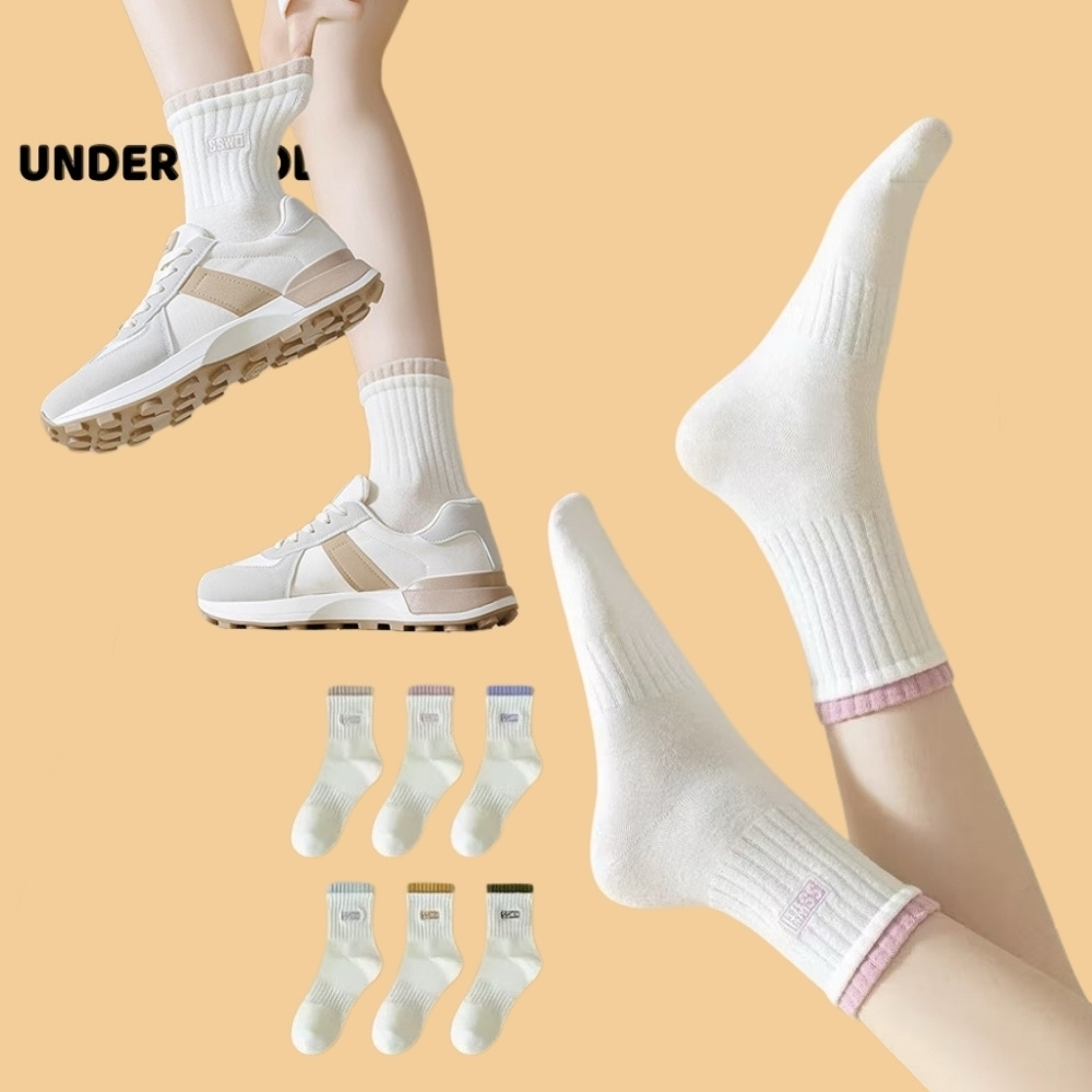 Tất Vớ cho Nữ Cotton Cao Cổ UNDERCOOL Phối Viền Màu Họa Tiết In Chữ TC66