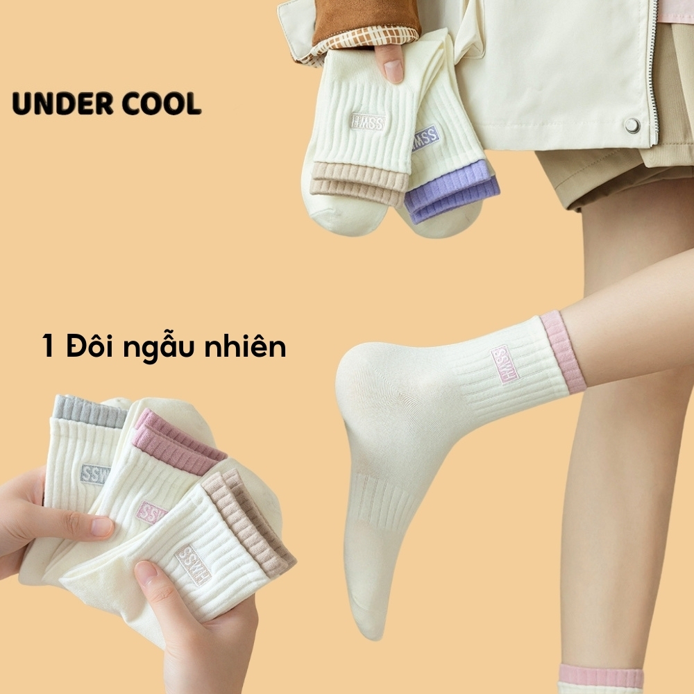 Tất Vớ cho Nữ Cotton Cao Cổ UNDERCOOL Phối Viền Màu Họa Tiết In Chữ TC66