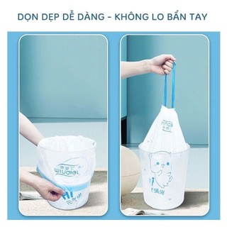[Minaier] Cuộn 100 túi đựng rác có dây rút, tự hủy sinh học Minaier, size trung (50x45cm) - họa tiết hình gấu