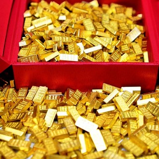 50-100 Thỏi Vàng Chữ Nhật Mini (1.4cm) Và Hũ Đựng Vàng Bằng Kim Loại Dùng Trang Trí , Decor