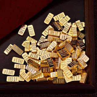 50-100 Thỏi Vàng Chữ Nhật Mini (1.4cm) Và Hũ Đựng Vàng Bằng Kim Loại Dùng Trang Trí , Decor