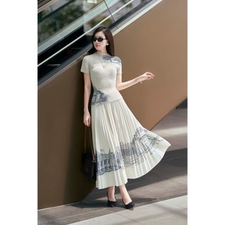 Set Áo Nhún Tay Ngắn Phối Chân Váy Dài Dập Ly In Hoạ Tiết SHE'S BACK S66C25Q001