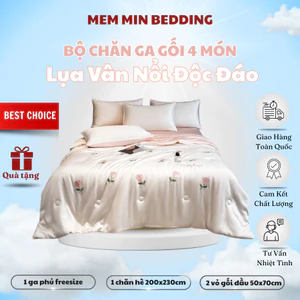 Bộ Chăn Ga Gối Chất Liệu Phi Lụa Với Hình Thêu Nổi Bật Và Gam Màu Tươi Sáng - MemMinbedding Luxury
