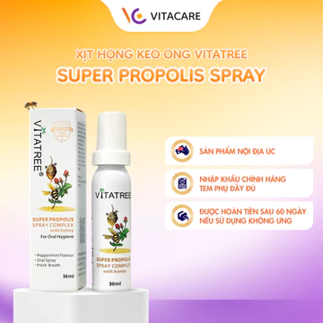 Xịt họng keo ong Vitatree Super Propolis Spray Complex with honey giảm đau ngứa rát họng 30ml