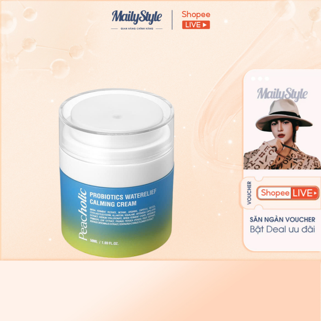 M45_[KÈM QUÀ] Kem đêm dưỡng ẩm phục hồi lợi khuẩn ngải cứu Peacholic Waterlief Calming Cream