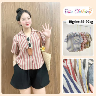 Áo Sơ Mi Nữ Bigsize Áo Kẻ Sọc Vải Linen Dáng Croptop Form Rộng  Cá Tính Màu Vintage Cho Chubby A288