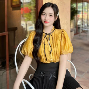 Áo sơ mi nữ tay chuông cúc ngọc nơ cổ - A2718 Kymie