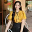 Áo sơ mi nữ tay chuông cúc ngọc nơ cổ - A2718 Kymie