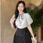 Áo sơ mi nữ tay chuông cúc ngọc nơ cổ - A2718 Kymie