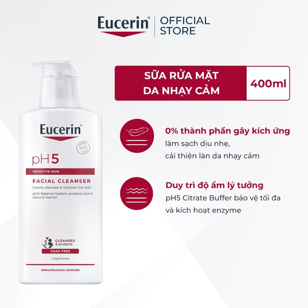 [KOL x Eucerin] Sữa rửa mặt không gây kích ứng cho da nhạy cảm Eucerin pH5 Facial Cleanser 400ml