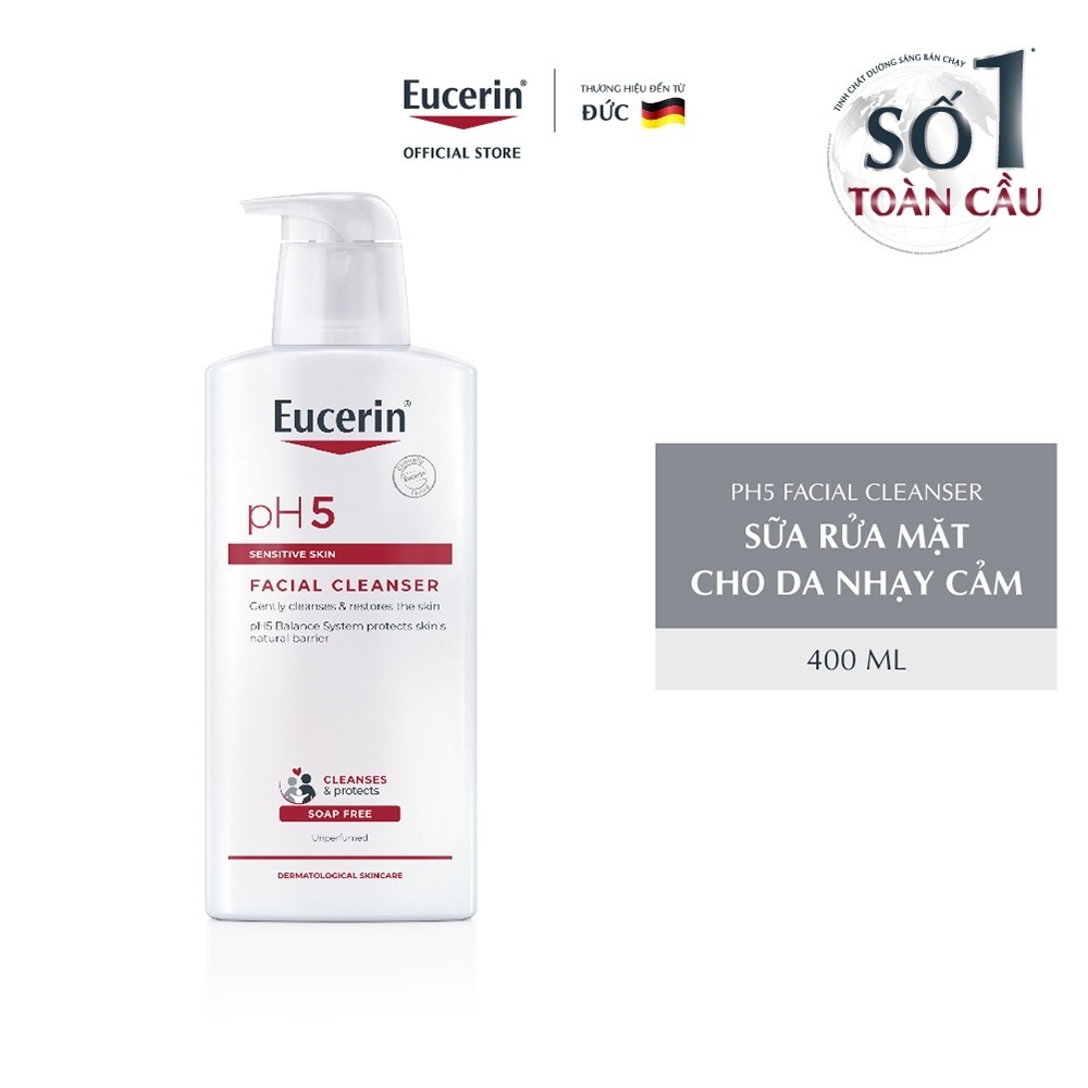 [KOL x Eucerin] Sữa rửa mặt không gây kích ứng cho da nhạy cảm Eucerin pH5 Facial Cleanser 400ml