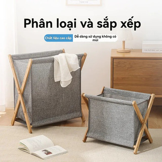 Giỏ đựng quần áo khung gỗ sọt đựng đồ giặt Có Thể Gập Lại Giỏ Đựng Đồ Giặt Dày Áo Cản Trở