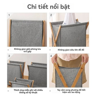 Giỏ đựng quần áo khung gỗ sọt đựng đồ giặt Có Thể Gập Lại Giỏ Đựng Đồ Giặt Dày Áo Cản Trở