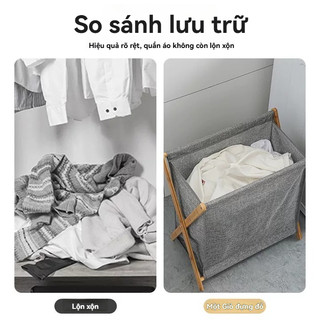 Giỏ đựng quần áo khung gỗ sọt đựng đồ giặt Có Thể Gập Lại Giỏ Đựng Đồ Giặt Dày Áo Cản Trở