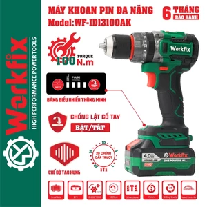 Khoan pin 3 chức năng Workfix WF-ID13100AK, Tắt mở Anti-kickback - có autolock ruột đồng 100%