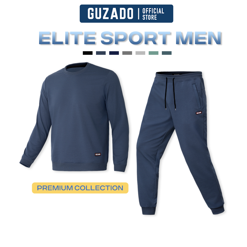 Bộ Thể Thao Nam Chất Nỉ GUZADO Áo Phối Quần Cạp Chun Co Giãn,Mềm Mại,Giữ Nhiệt Tốt GBN01