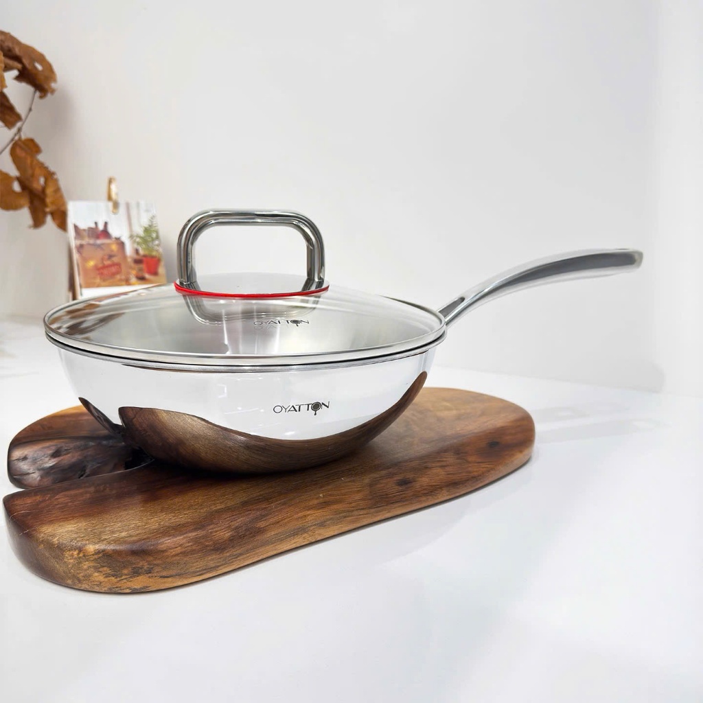 Chảo Sâu Lòng Oyatton Kèm Nắp Kính 24cm Quánh 24cm Inox 18/10 OYT178