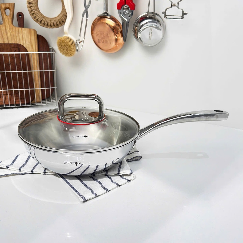 Chảo Sâu Lòng Oyatton Kèm Nắp Kính 24cm Quánh 24cm Inox 18/10 OYT178