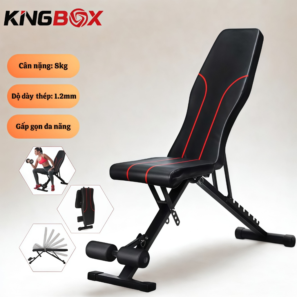 Ghế tập gym đa năng Kingbox 8006, Ghế Tập tạ tại nhà gấp gọn, 6 cấp độ ...