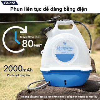 QRACHIC - Bình Xịt Điện 7L Phun Sương Sạc Pin – 80 Phút Sử Dụng, Nhẹ 1.3Kg ,Chịu Nhiệt 70°C, Ít Ồn, nhựa dày