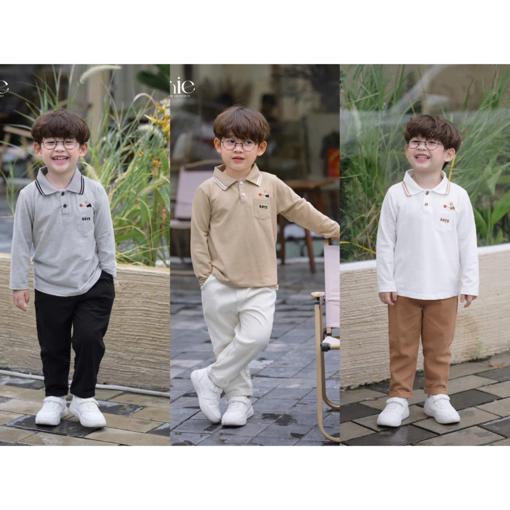 Bộ polo dài tay túi ngực phối quần kaki, set thu đông cổ đức thêu túi