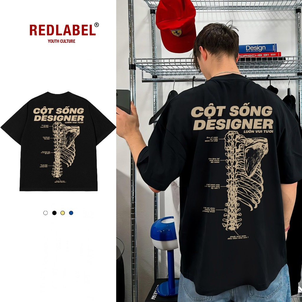 Áo Vớ Vẩn Vui Tươi Áo Thun CỘT SỐNG DESIGNER Cotton 100% Oversize REDLABEL Nam Nữ TS46