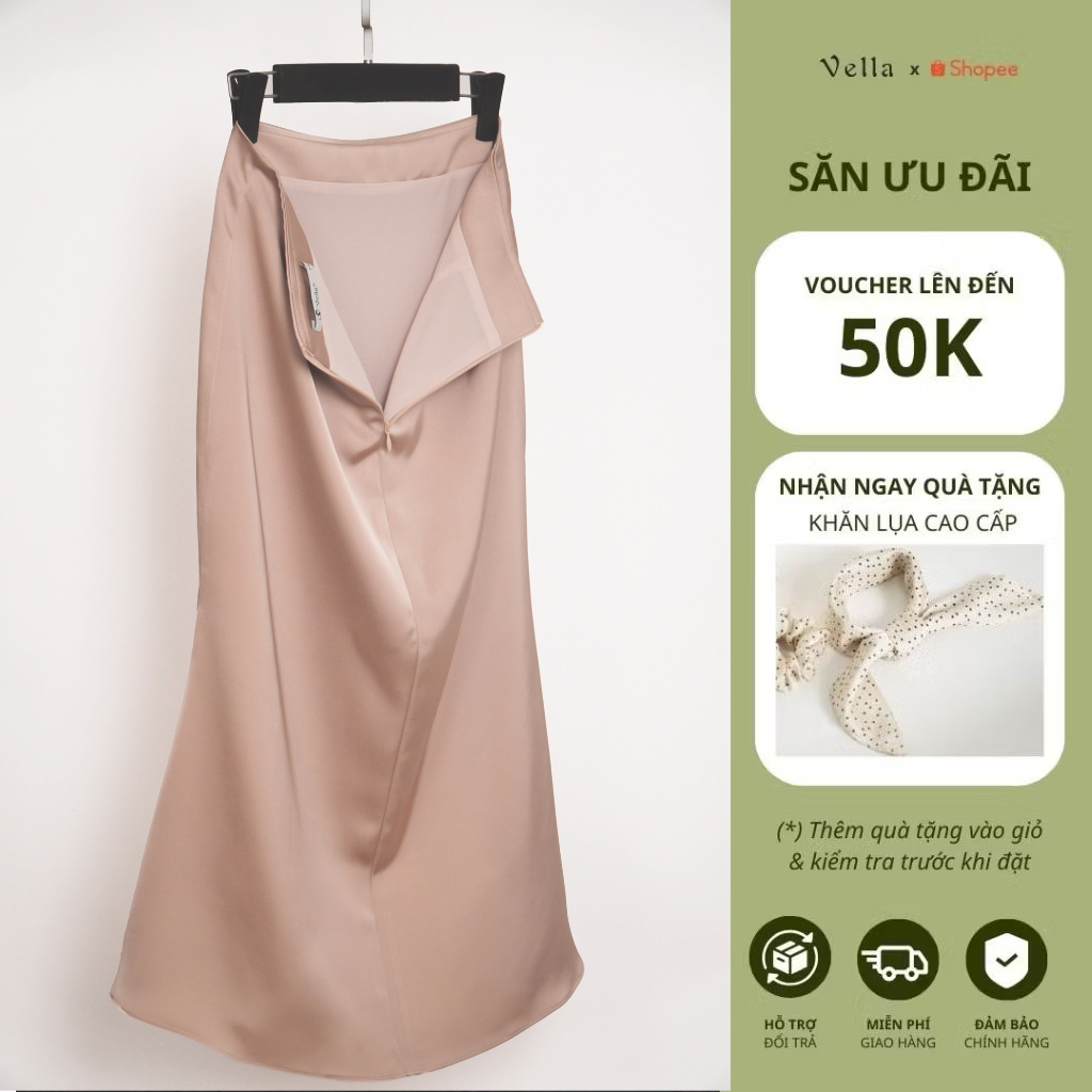Chân Váy Lụa Công Sở Nữ Form A-Line Dài Qua Gối Màu Nude  Váy Công Sở Cao Cấp Vella VV24097