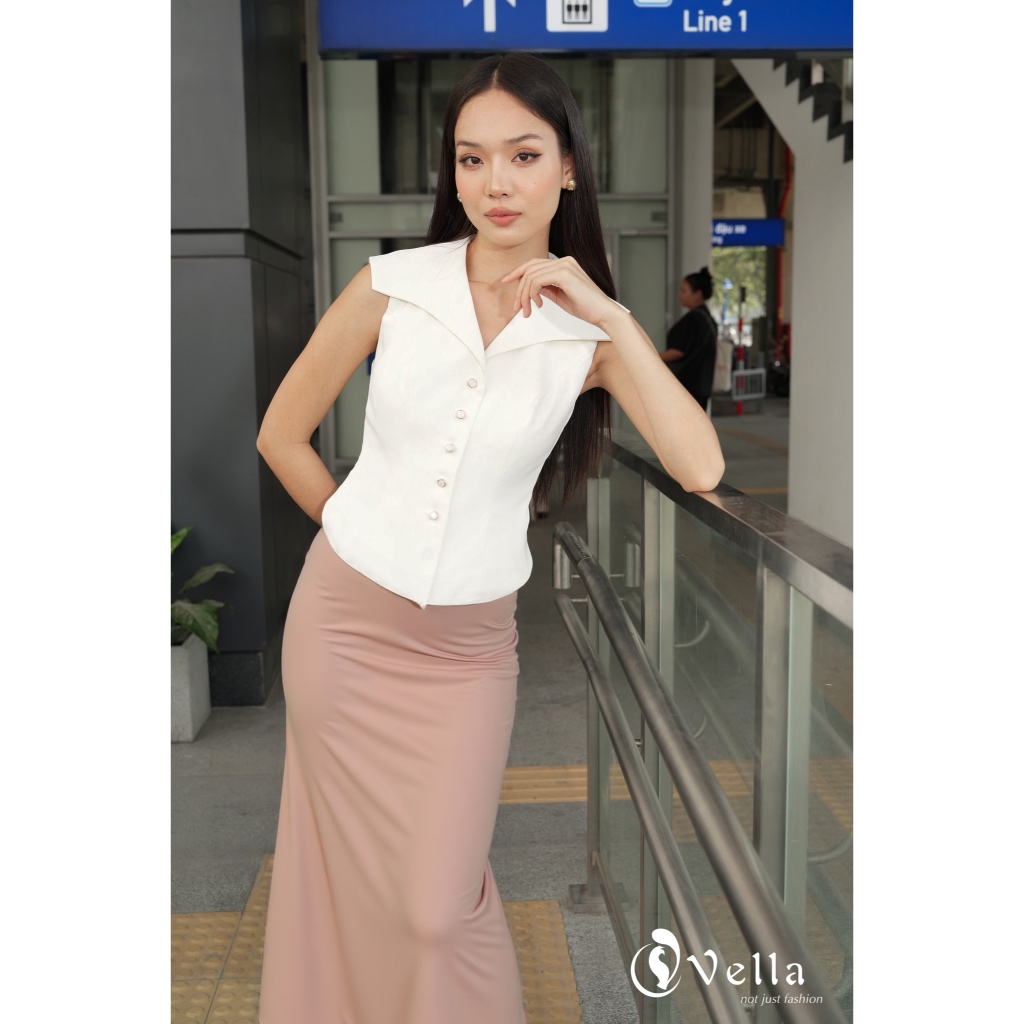 Chân Váy Lụa Công Sở Nữ Form A-Line Dài Qua Gối Màu Nude  Váy Công Sở Cao Cấp Vella VV24097