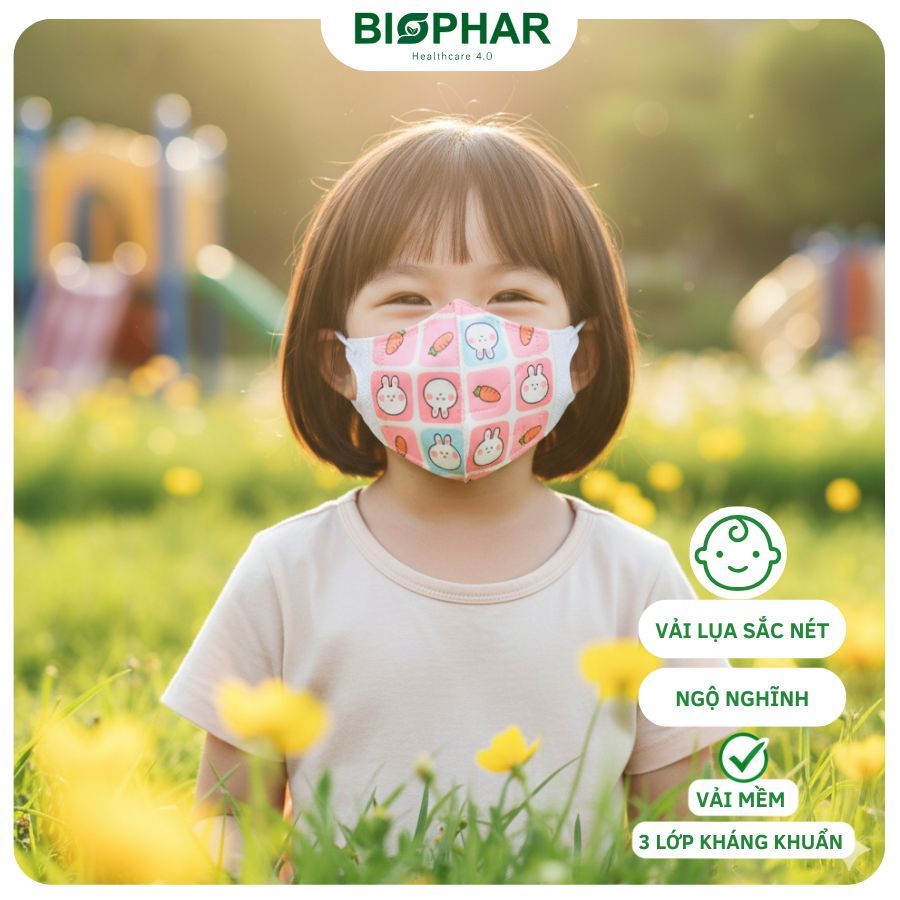 Combo 50 Chiếc Khẩu Trang 5D Cho Bé Bon Kids 3 Lớp Vải Lụa Hoạ Tiết Đẹp, Chính Hãng Biophar